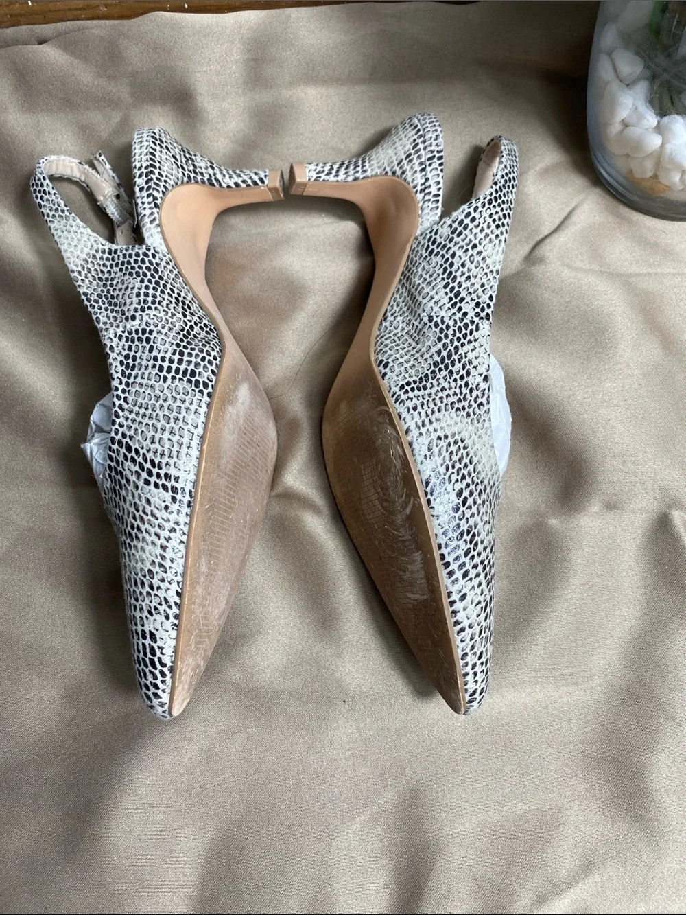 Isaac Mizrahi Cream Snake-Print Pointed Slingback Heels